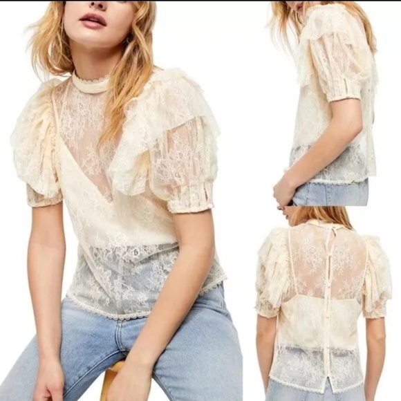 Free People Eggnog lace secret admirer mock neck top - Picture 1 of 4